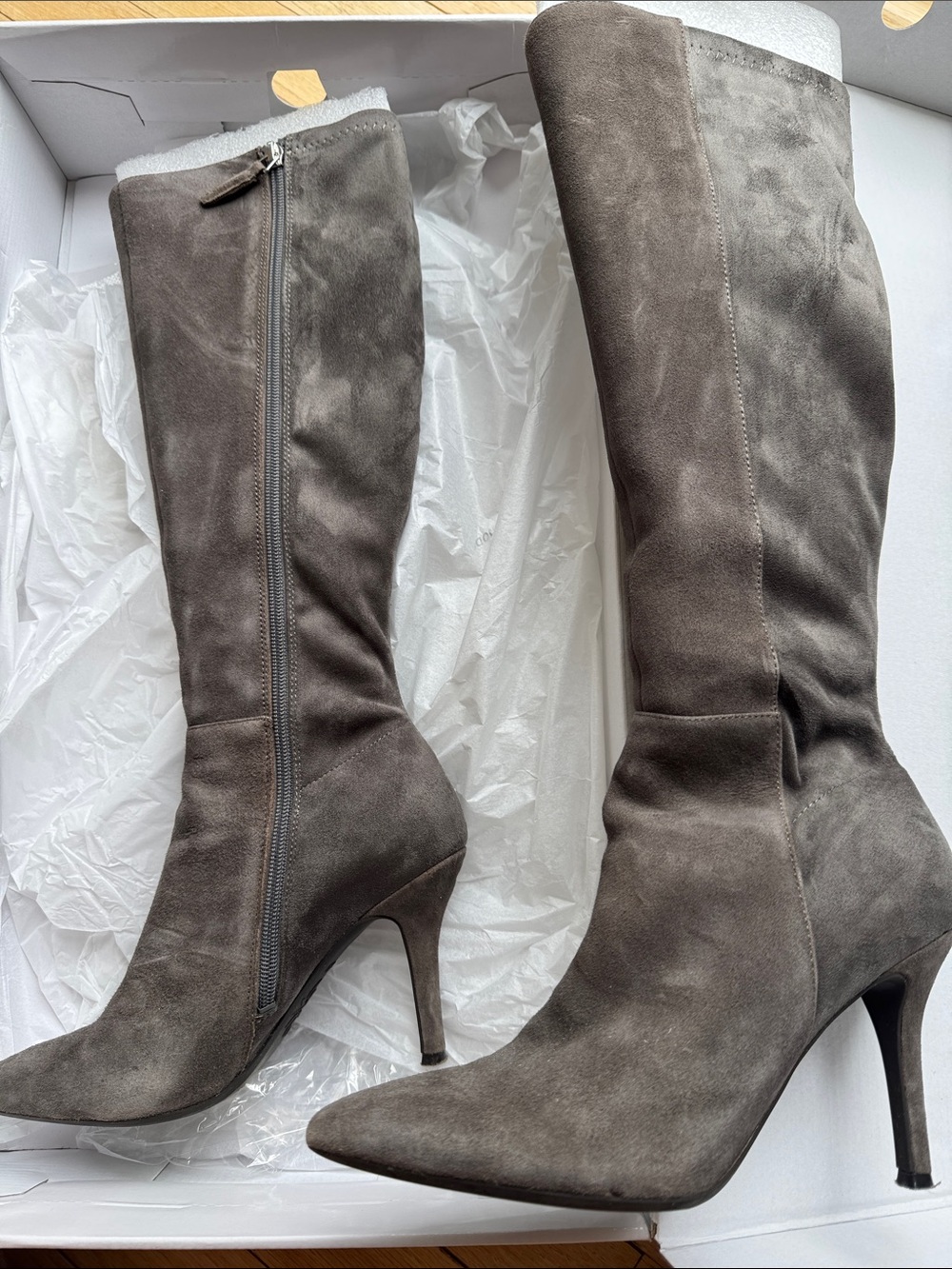 NIne West Gray Suede Knee-High Heeled Boots - Women